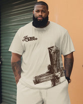 Men's Plus Size  Jesus Saves Print Two-piece Set